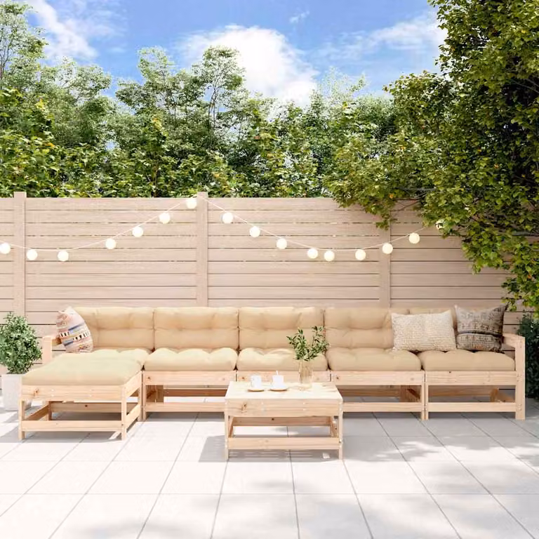 vidaXL Set Salotto da Giardino a L in Legno di Pino con Cuscini, Marrone e Beige
