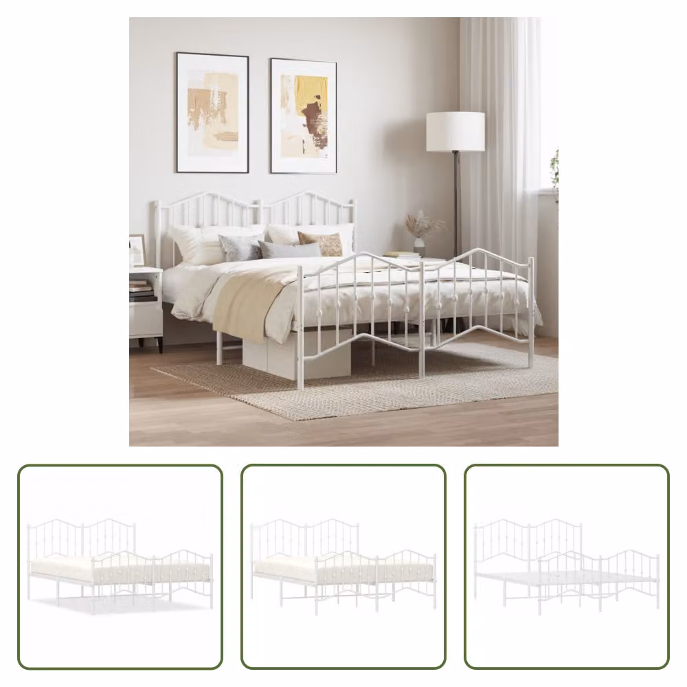 The Living Store Struttura letto con testiera e pediera in metallo bianco 135x190 cm