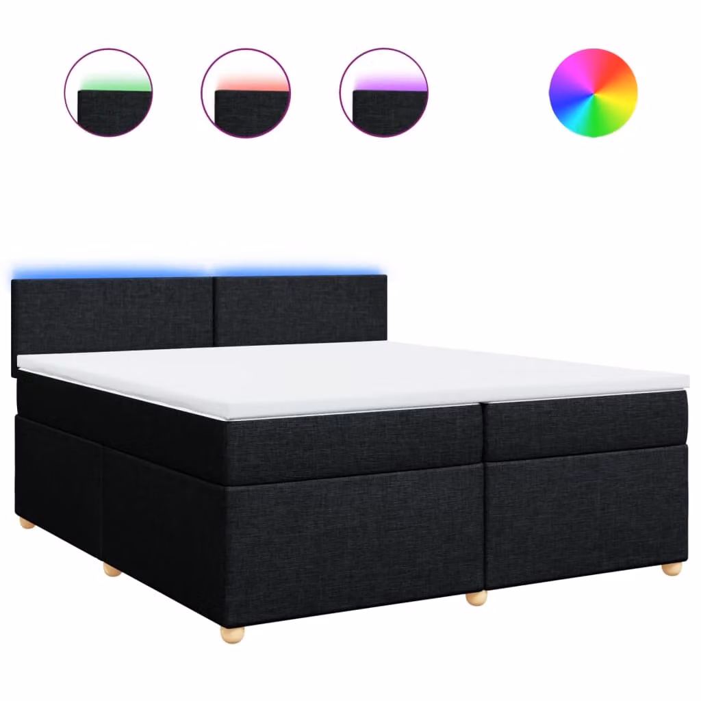 Giroletto a Molle con Materasso Nero 200x200 cm in Tessuto