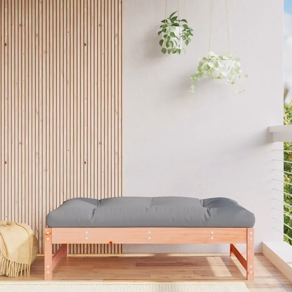 Poggiapiedi da Giardino Rettangolare in Legno Massello con Cuscini Grigi L: 120 cm, P: 80 cm – 2
