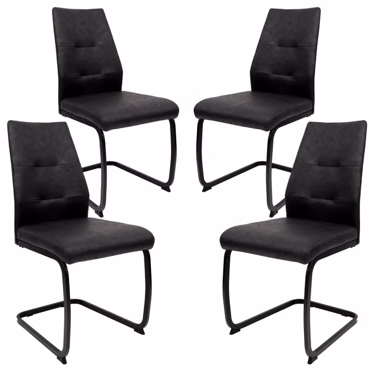 Sedie da pranzo moderne effetto pelle - sedie a sbalzo imbottite con robusta struttura in metallo - sedie a sbalzo di facile manutenzione con superficie traspirante, Colore: nero; Quantità: 4 pezzi