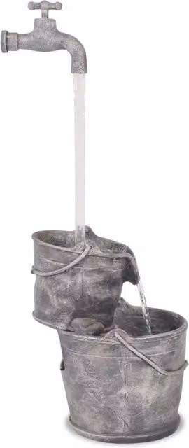 Fontana Decorativa da Tavolo con Rubinetto e Secchi vidaXL, Colore Grigio Antico, in Poliresina