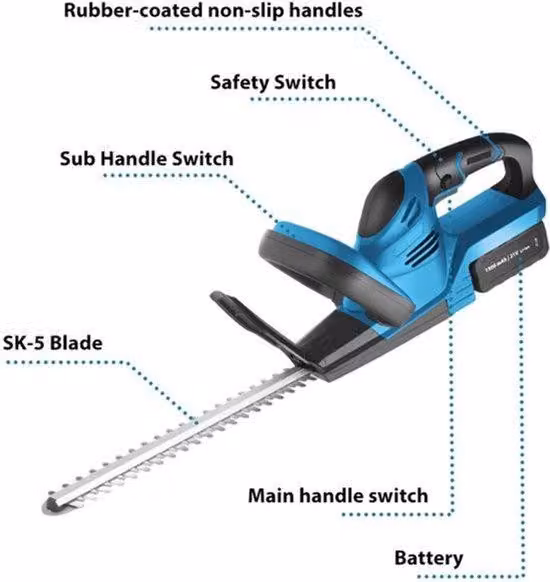 Tagliasiepi elettrico - Con 2 batterie - 3500W - 21V - Acciaio SK5 - Attrezzo da giardino