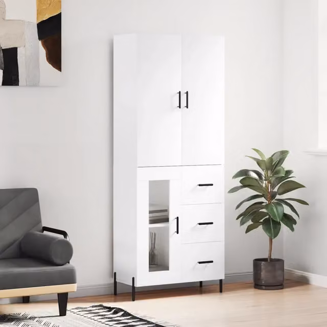 Credenza moderna bianca vidaXL in legno e metallo L: 69,5 cm, P: 34 cm, H: 180 cm – 1