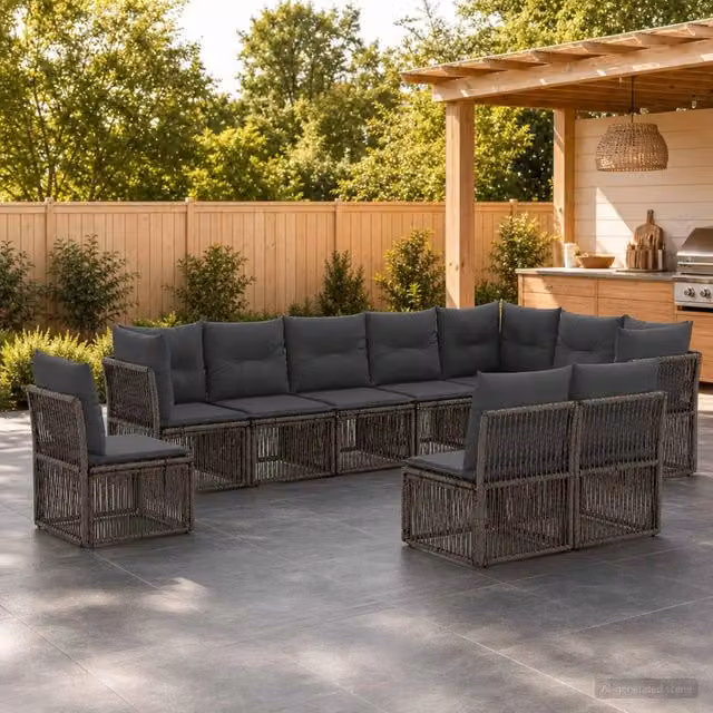 Set Divano da Giardino 10 pz Grigio polyrattan 3434252