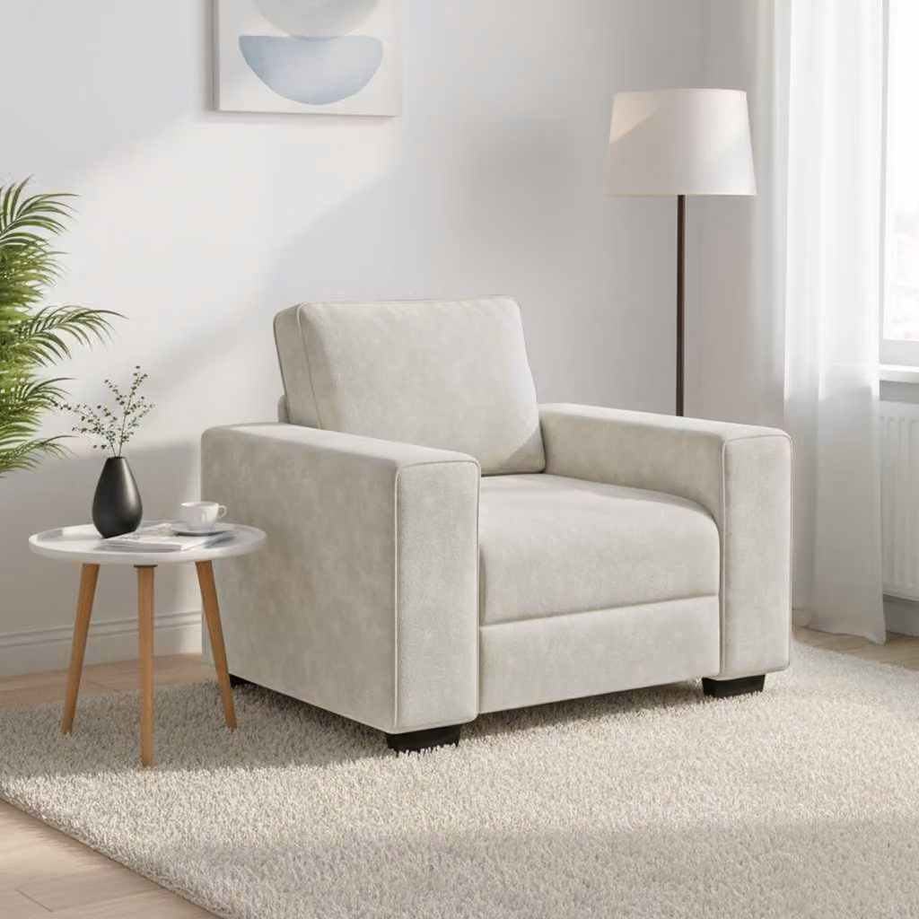 Poltrona Lounge vidaXL in Velluto Beige con Braccioli L/P/H: 100 x 77 x 82 cm