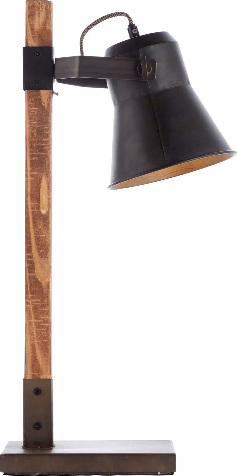 Lampada BRILLANTE Lampada da tavolo Plow nero acciaio/legno | 1x A60, E27, 10W, adatto per lampade standard (non incluse) | Con interruttore a cavo intermedio