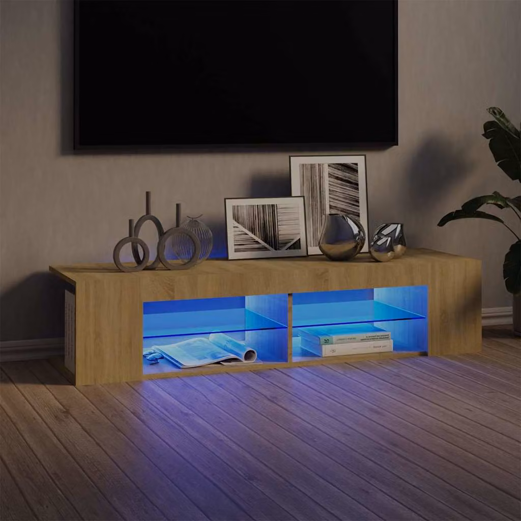 vidaXL Mobile Porta TV Moderno con Luci LED Integrate in Rovere e Marrone L: 135 cm, P: 39 cm, H: 30 cm