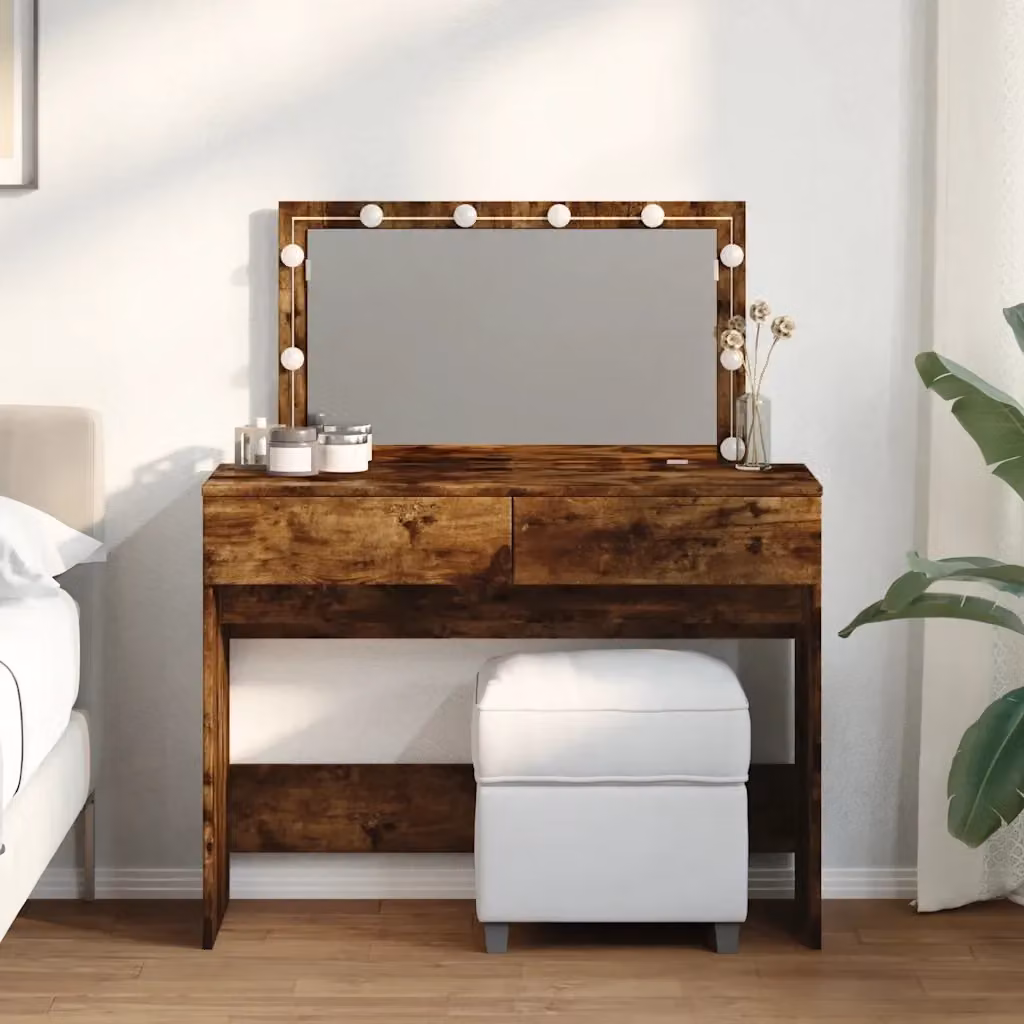 Toeletta Hollywood con LED in Rovere Fumo, L 100 cm x P 40 cm x H 120 cm – 2
