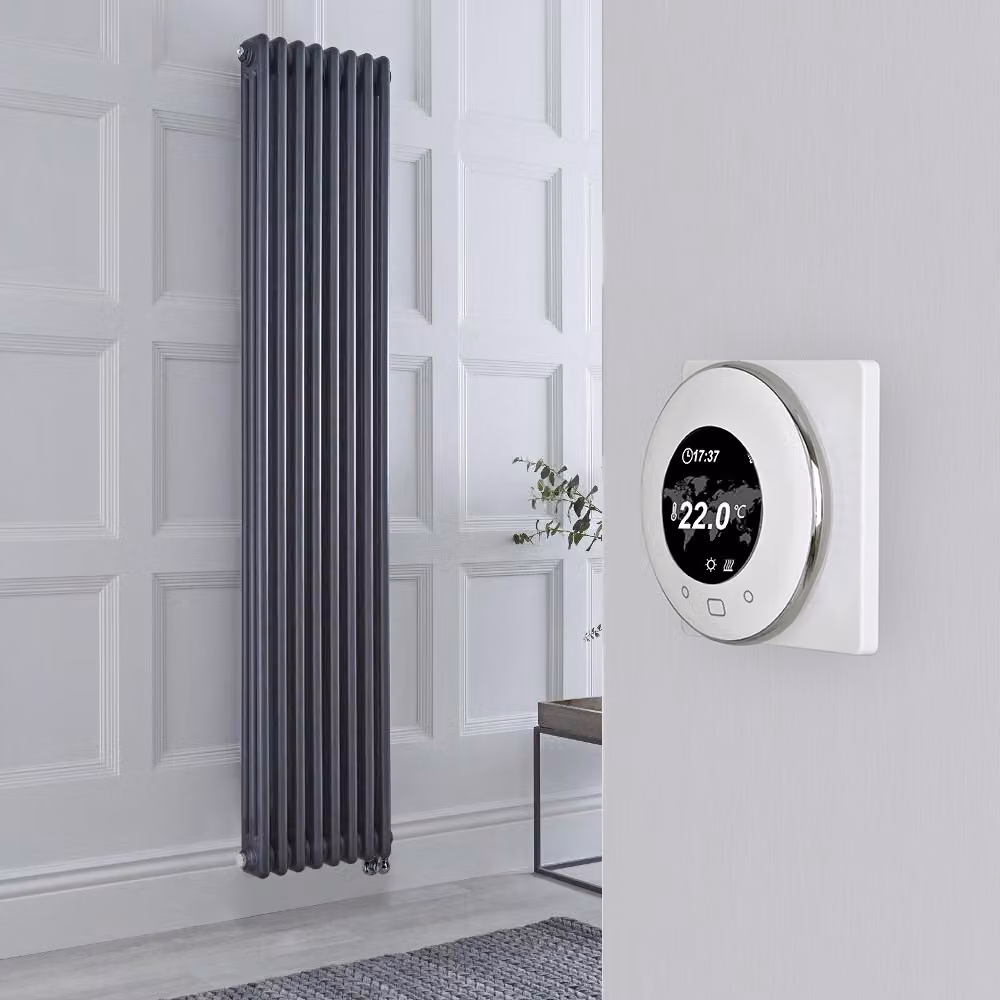 Radiatore Elettrico di Design Verticale Triplo Regent Antracite con Termostato Wifi e Controllo App H: 180 cm, L: 38 cm, P: 38 cm