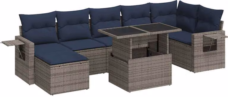 Set Divano da Giardino 8pz con Cuscini Grigio Polyrattan Acacia