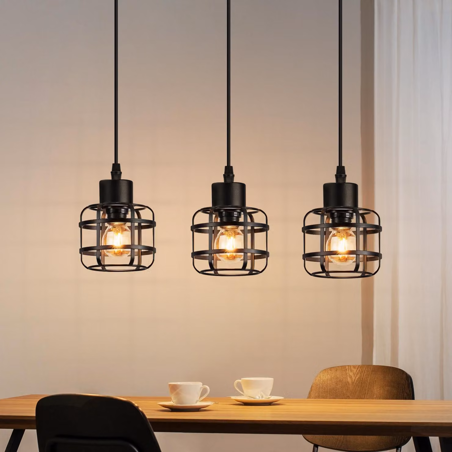 ZMH lampada a sospensione tavolo da pranzo lampada a sospensione 3 fiamme lampada a sospensione metallo E14 retro tavolo da pranzo lampada a sospensione nero altezza regolabile per il soggiorno