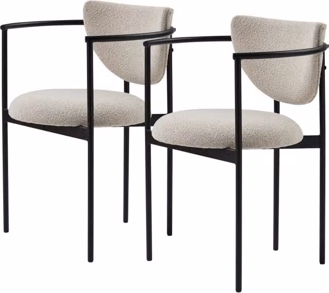 Sedia da pranzo set da 2 75x45 cm tessuto beige, metallo nero, per piccoli spazi