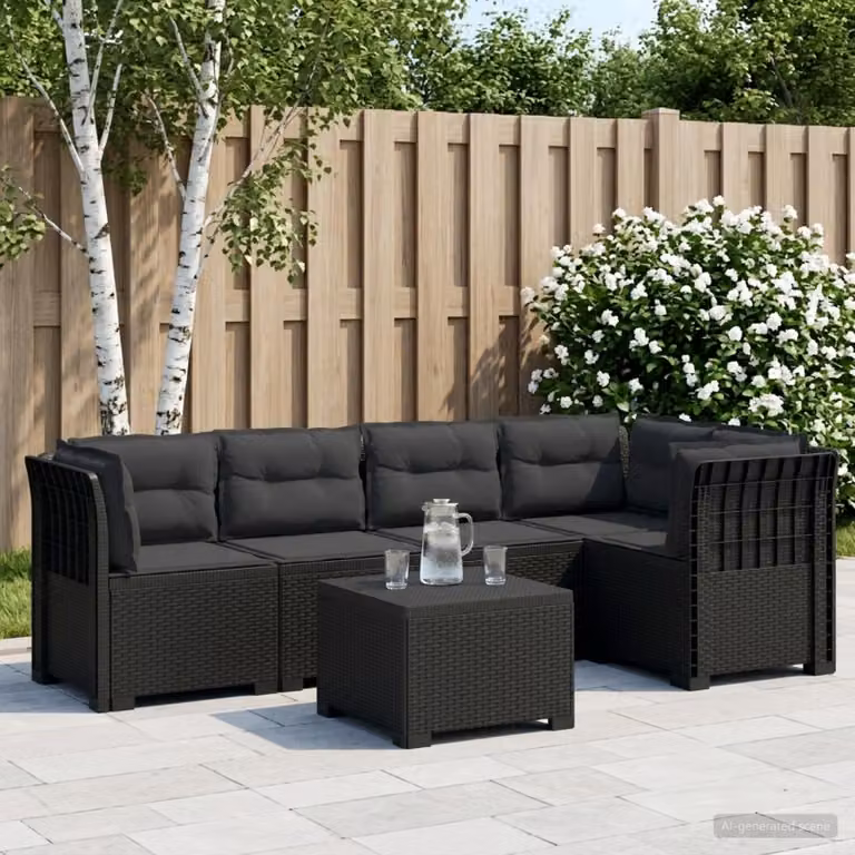 Set da giardino vidaXL a forma di L con divano da 3 posti, elemento angolare, tavolino da caffè e cuscini, colore antracite in polyrattan resistente alle intemperie