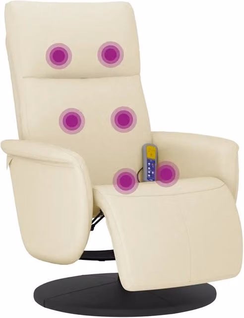 Poltrona | Sedia Relax Reclinabile Massaggio con Poggiapiedi Crema Similpelle