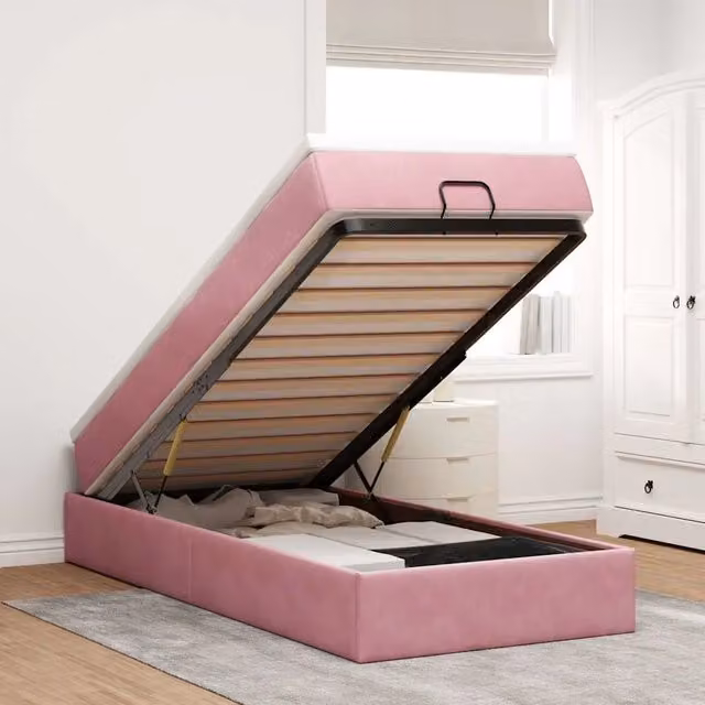 Letto con Pouf e Materasso vidaXL in Velluto Rosa e Bianco, L 80 cm x P 200 cm x H 23,5 cm