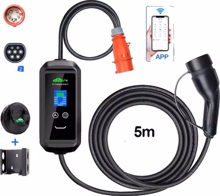 Caricabatterie EV da 11 kW, cavo di ricarica portatile trifase con controllo tramite app WiFi, monitoraggio LED, TIPO 2 5M APP