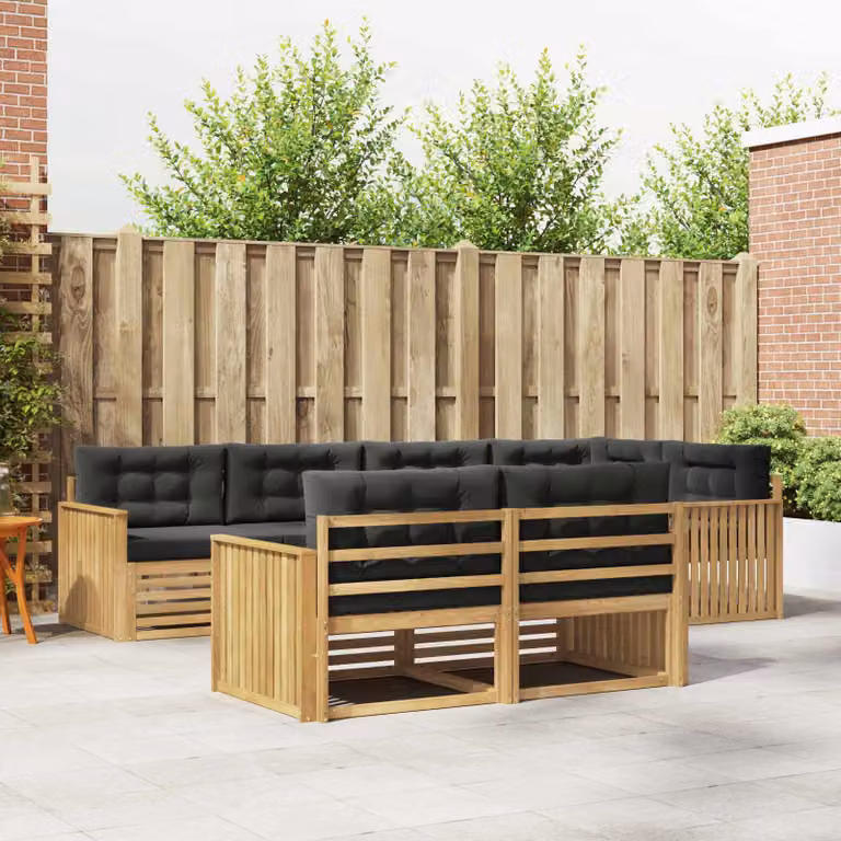 Set di divani da esterno vidaXL 7 pz in legno di acacia con cuscini bianchi e antracite