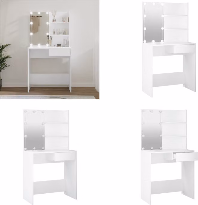 vidaXL Tavolo da toilette con LED Bianco 74,5x40x141 cm - Tavolo da toilette - Tavolo da trucco - Tavolo cosmetico - Tavolo da toilette
