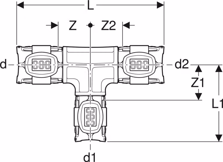 Geberit GE FlowFit, raccordo a T, ridotto, PPSU, d75 x 25 x 75 mm, 1 pz.