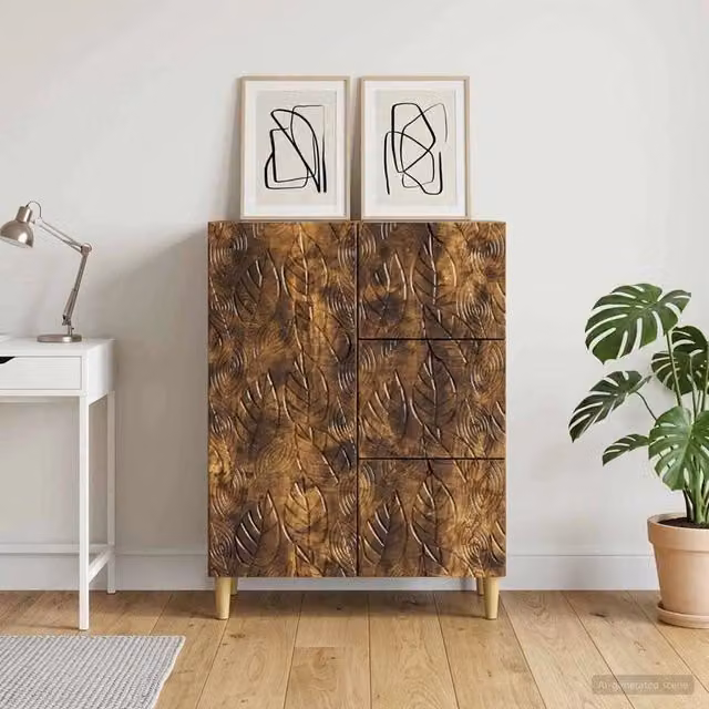 Credenza moderna vidaXL in legno ingegnerizzato color marrone, L: 66 cm, P: 34,5 cm, H: 90 cm