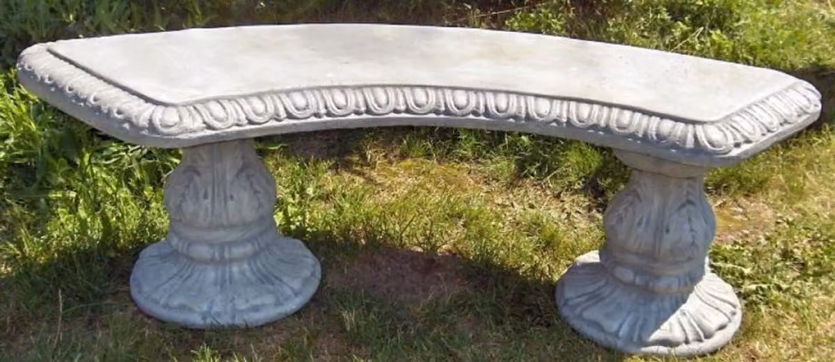 Casa Padrino Panca da giardino in pietra grigio 156 x 46 x h. 48 cm - Panca da giardino curva con ornamenti - Panca da giardino in pietra - Mobili da giardino in stile barocco e liberty
