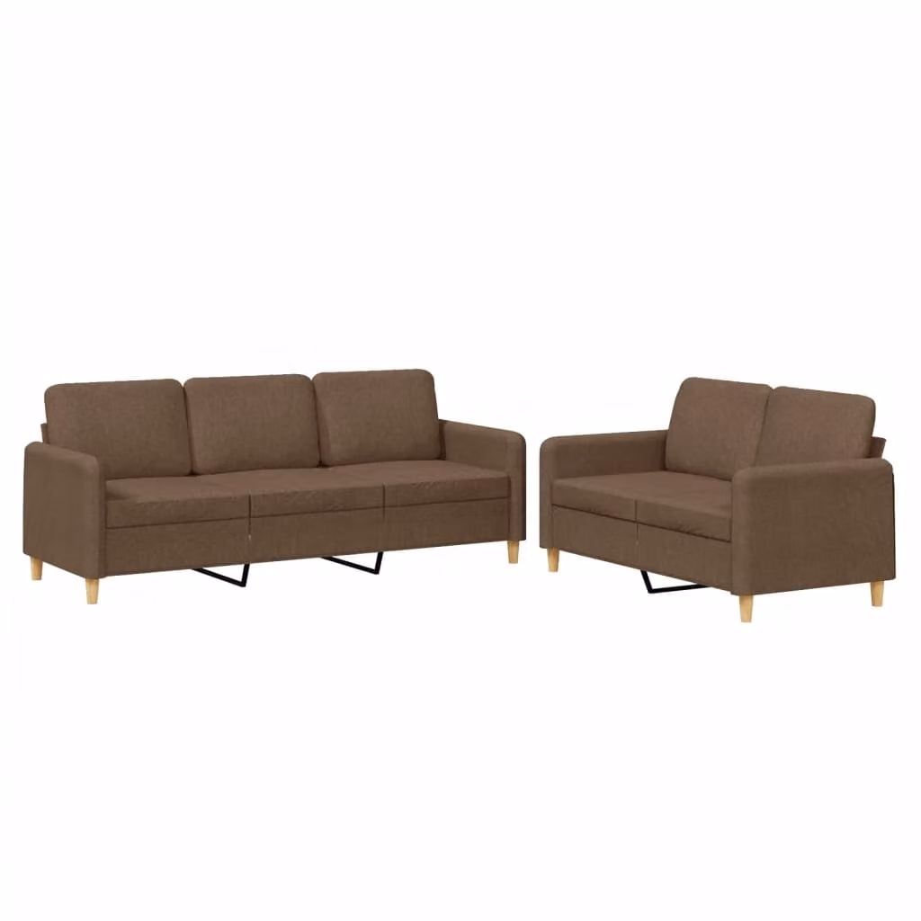 Set di Divani 2 pz con Cuscini Marrone in Tessuto