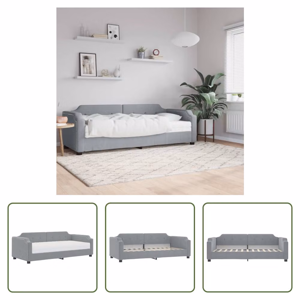 The Living Store Letto da giorno con materasso grigio chiaro 80x200 cm in tessuto