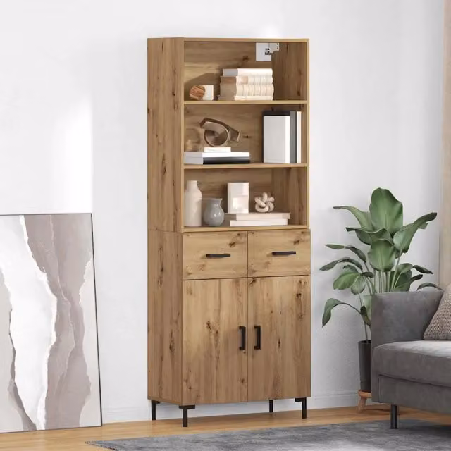 Credenza moderna vidaXL in rovere marrone con ante e cassetti, L: 69,5 cm, P: 34,0 cm, H: 180,0 cm