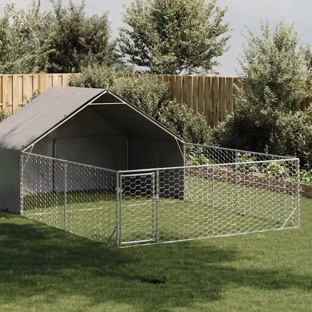 Recinto per cani da esterno vidaXL in acciaio zincato grigio, L: 6 m, P: 3 m, H: 1,9 m