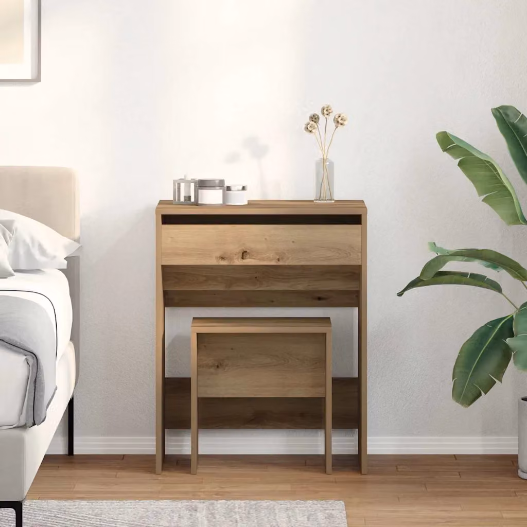 Set di 2 tavoli da trucco vidaXL in stile moderno, colore rovere, L/P/H: 60 x 40 x 75 cm