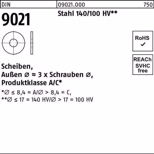 Reyher 9021 Rondelle 13.0 x37x3.0 acciaio liscio (100 pezzi)