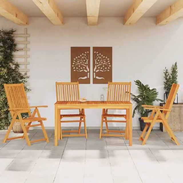 Set da pranzo per giardino vidaXL in legno di acacia marrone, 5 pezzi, L: 140 cm, P: 80 cm, H: 74 cm – 1