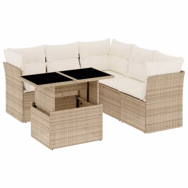 Set Divano da Giardino 6 pz con Cuscini Beige in Polyrattan
