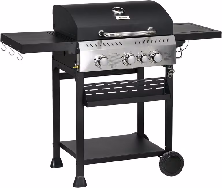 Griglia a gas - Barbecue a gas - Griglia per barbecue - Cucina esterna - Carrello per griglia - 3 bruciatori principali + 1 bruciatore laterale