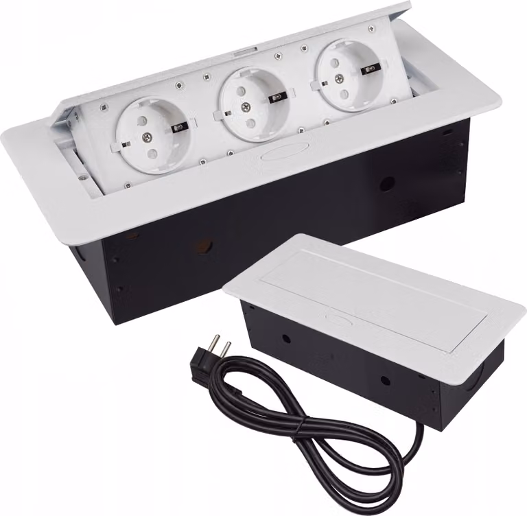 Prese da incasso, presa da tavolo, presa per cucina, presa a muro, tripla, 230V, Schuko, bianca