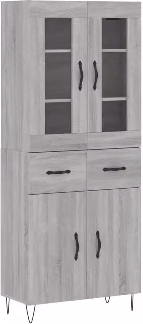 Credenza moderna in legno multistrato Grigio Sonoma per sala da pranzo, L: 69,5 cm, P: 34 cm, H: 180 cm