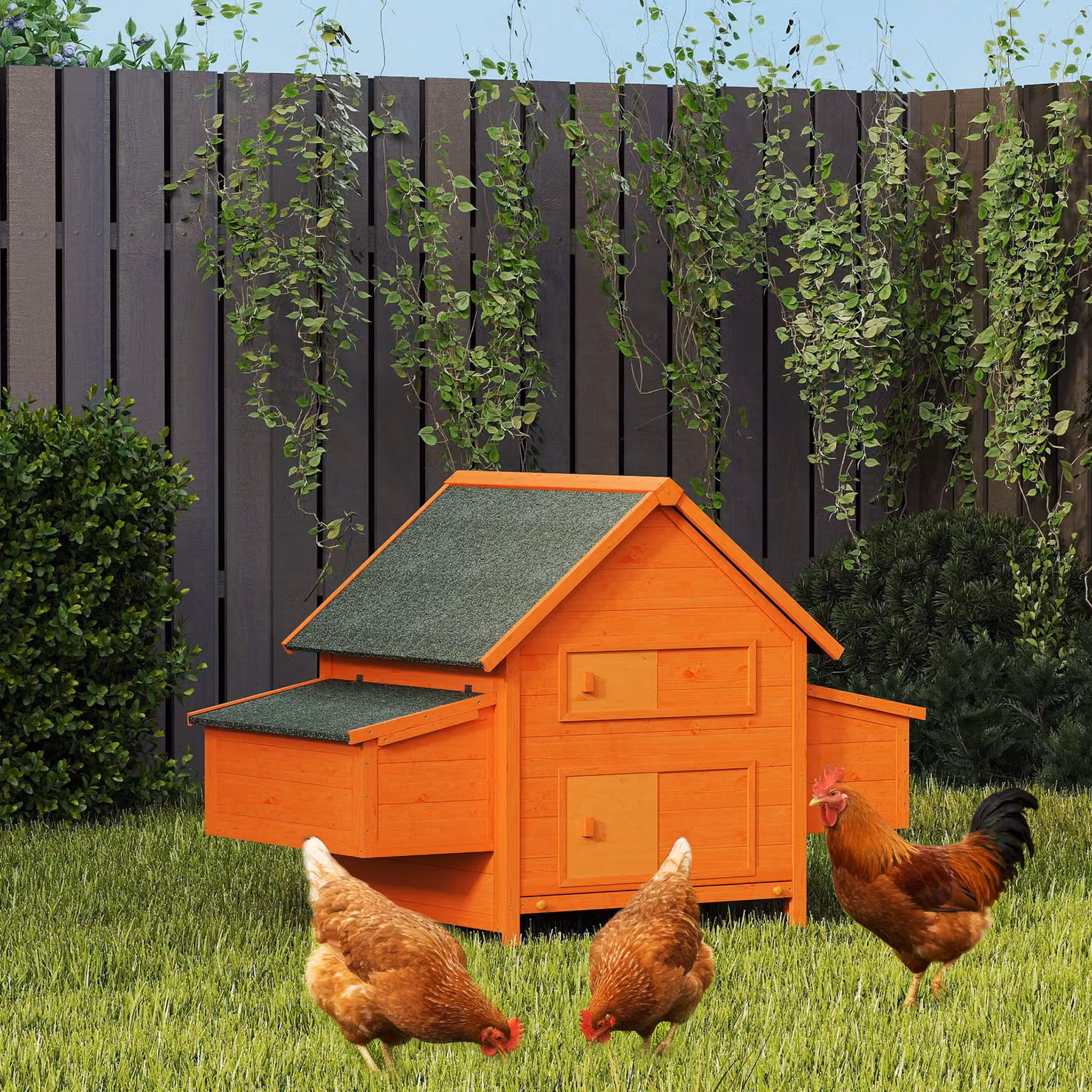Pollaio in legno PawHut con tetto impermeabile per 4 galline, L: 160 cm, P: 98.5 cm, H: 107 cm – 2