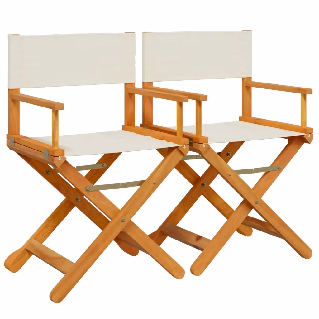 Set di 2 sedie da regista pieghevoli vidaXL in legno di acacia oliato e tessuto bianco e beige per giardino e balcone – 2