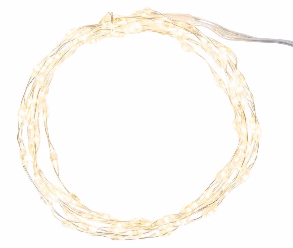Catena luminosa a LED, 135 cm, 50 LED bianco caldo, con timer, alimentata a batteria