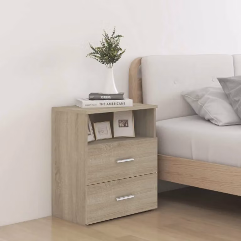 Set di 2 comodini moderni vidaXL in rovere, L 50 cm x P 32 cm x H 60 cm
