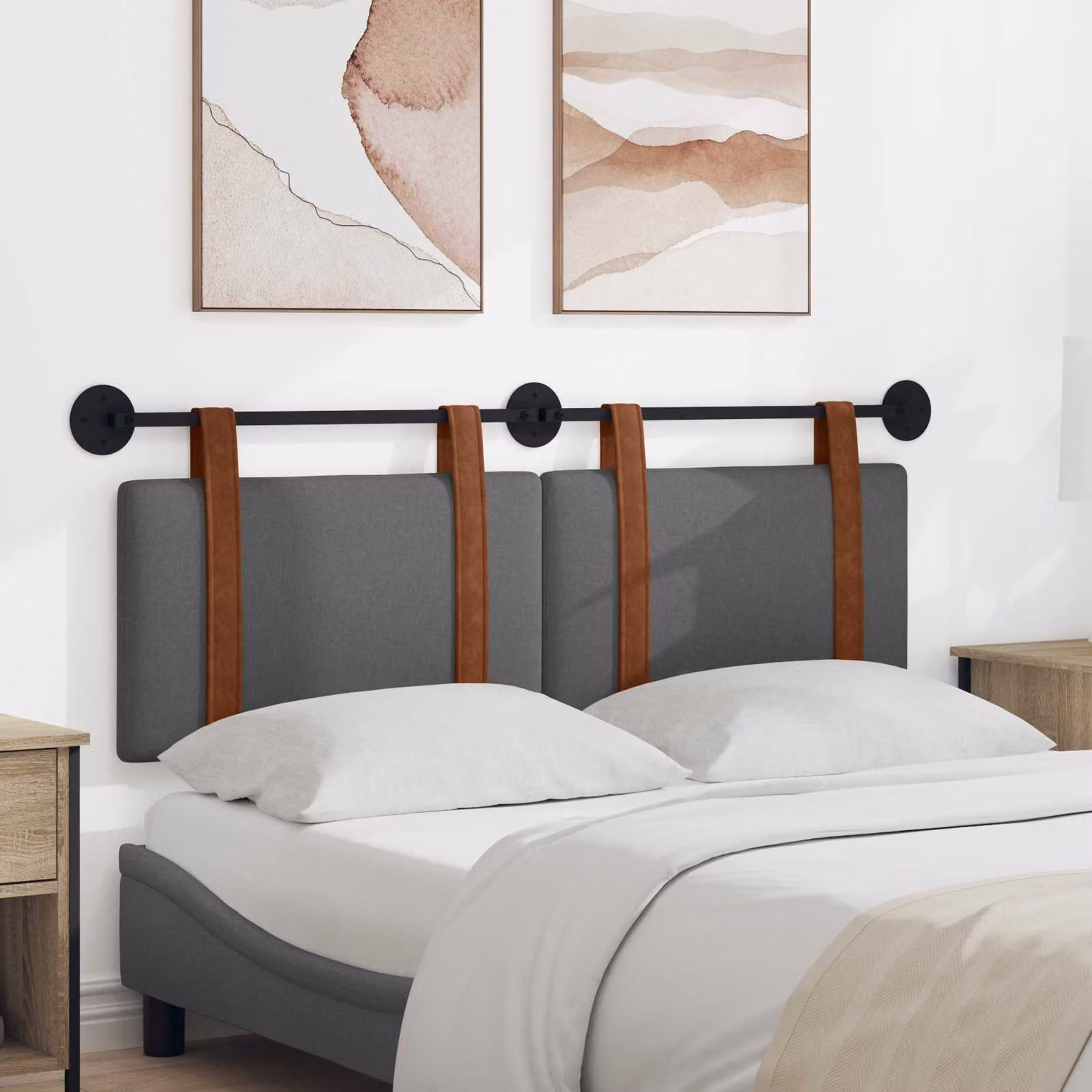 Testiera sospesa vidaXL in similpelle grigio scuro con pannello imbottito per camera da letto L: 150 cm, H: 55 cm, P: 5 cm