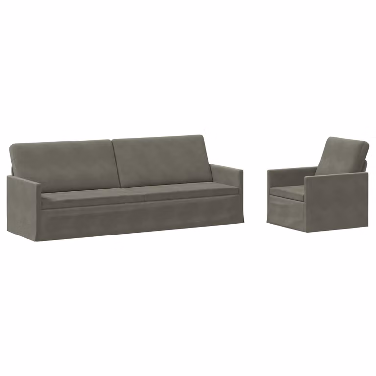 Set di 2 divani moderni vidaXL in tessuto cord e struttura in metallo, Grigio