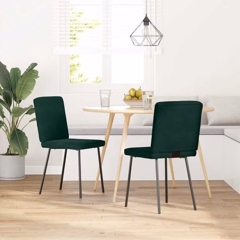 Set di 2 sedie da pranzo vidaXL in velluto verde scuro con struttura in metallo e legno per soggiorno o cucina