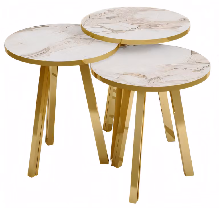 Elegantes Beiges Holz-Metall Couchtisch-Set für modernes Wohnzimmer