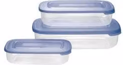 Set di 3 contenitori per alimenti Tontarelli con coperchio a scatto, colore azzurro, volumi: 930 ml, 1,9 lt e 3,0 lt