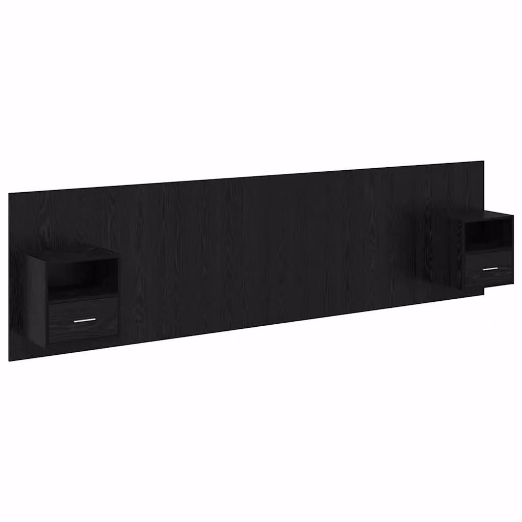 Set di 3 pezzi Testata con Comodini integrati vidaXL in Legno Ingegnerizzato e MDF, Colore Rovere e Nero, Design Moderno a Parete – 2