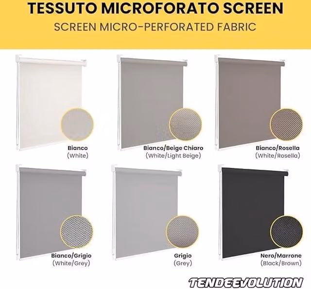 Tenda a Rullo Su Misura SCREEN Microforata Filtrante TENDEEVOLUTION, Semi-trasparente, Resistente ai raggi UV, Colore Bianco/Grigio, L: 100 cm x H: 300 cm