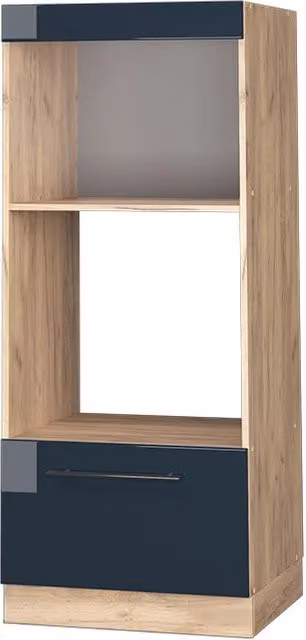 Mobile cucina microonde Fame-Line Blu scuro lucido/Rovere dorato 60 cm aperto Vicco