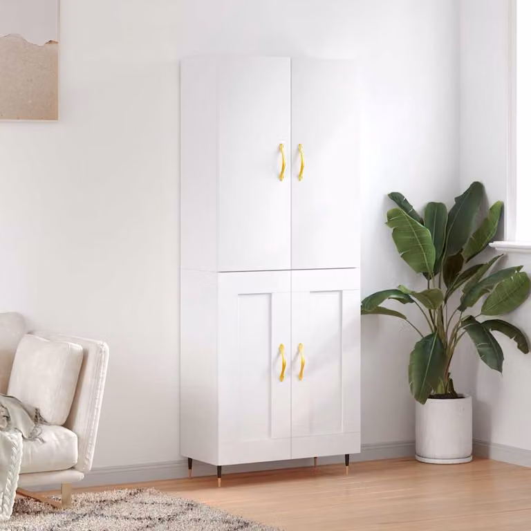 Credenza moderna vidaXL bianca in legno e metallo, sospesa, L: 69,5 cm, P: 34,0 cm, H: 180,0 cm